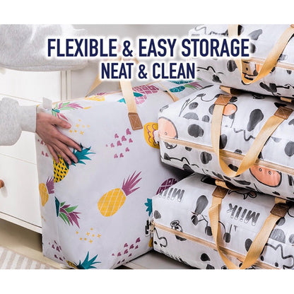 (READYSTOCK) Large Capacity Non Woven  Clothes Storage Bag Handle Wear Resistant Exquisite Pattern Waterproof 衣物收纳袋