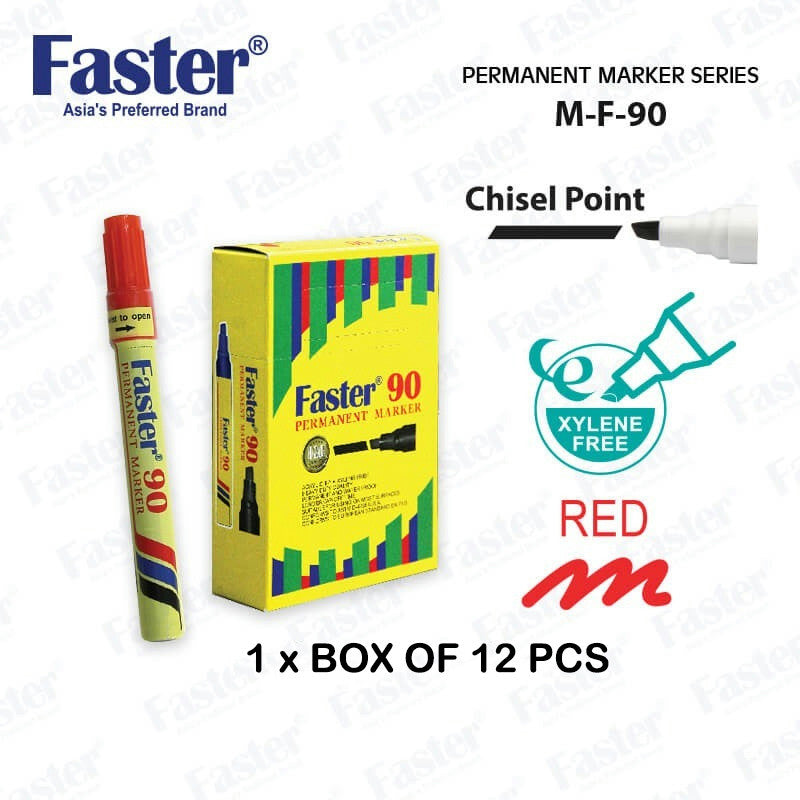 【12-PCS】Faster 90 Permanent Marker Pen Xylene Free #Faster #Permanent #Marker Pen #M-F-90 #Blue #Red #Black