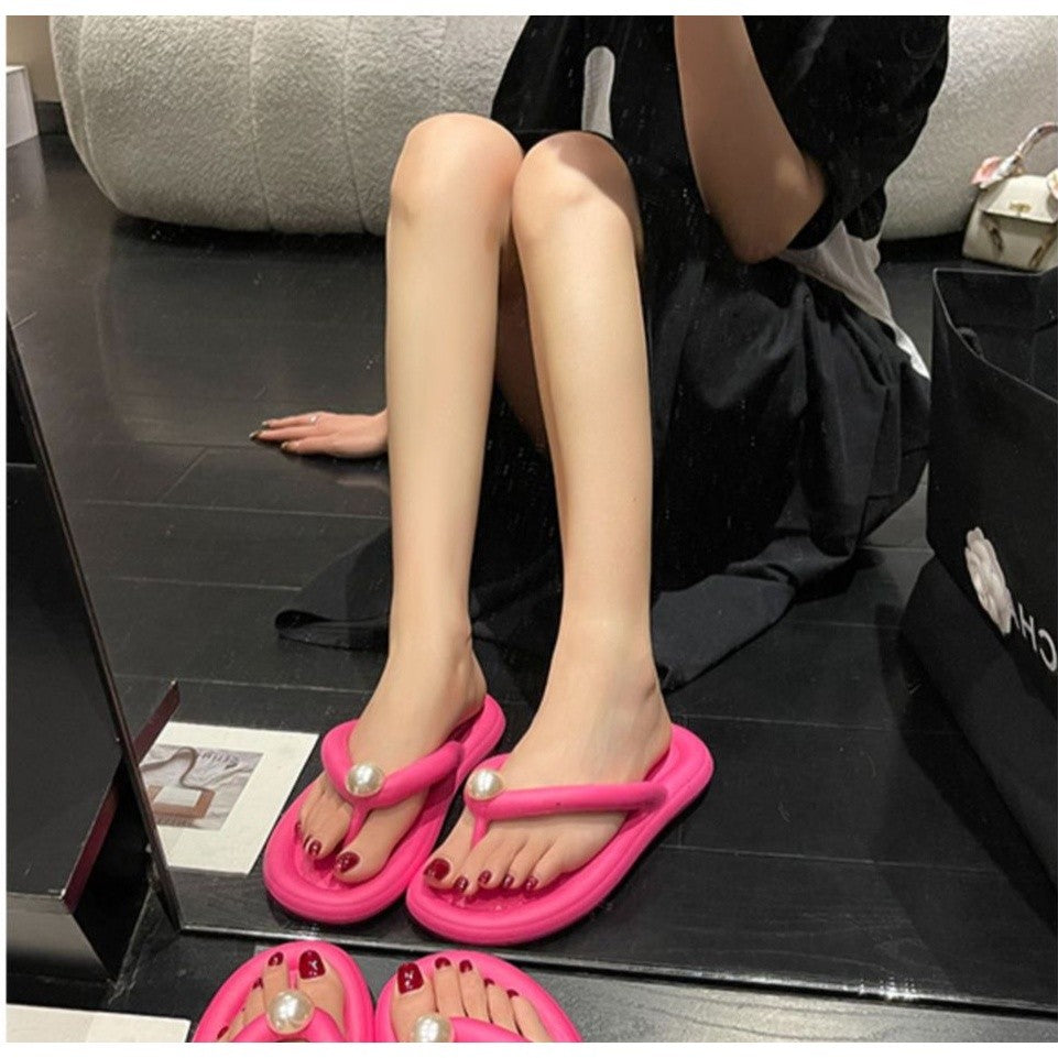 READY STOCK!!!Sandal Women's with Pearl Kasut Shoe Soft Flat Slipper Lady Woman Wanita Girl Lawa Casual  8031 Pearl