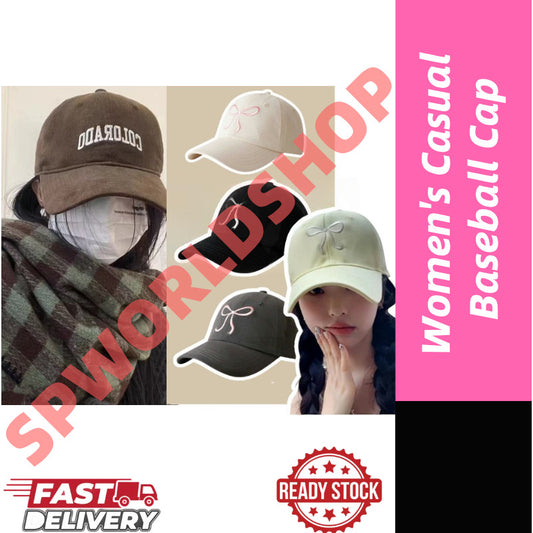 【READY STOCK】Women’s Casual Baseball Cap Letter Embroidery Face-Slimming Wide Brim Stylish & Versatile-Caps 1050