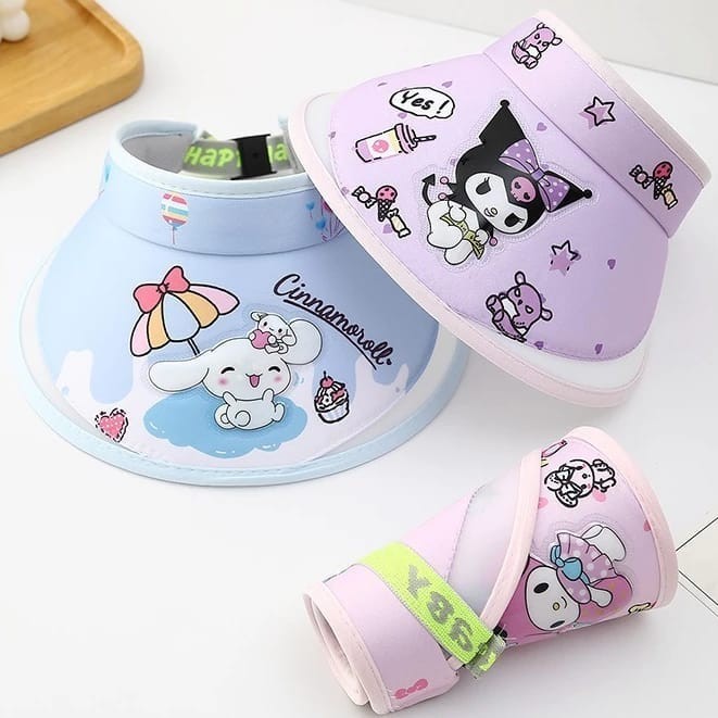 【READY STOCK】Kuromi & Melody Cartoon Visor Sun Hat for Kids | UV Protection Summer Cap for Girls |   - KH01 儿童遮阳帽