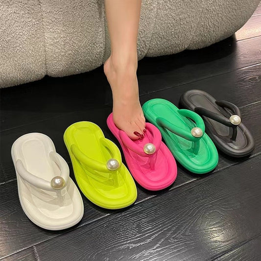 READY STOCK!!!Sandal Women's with Pearl Kasut Shoe Soft Flat Slipper Lady Woman Wanita Girl Lawa Casual  8031 Pearl