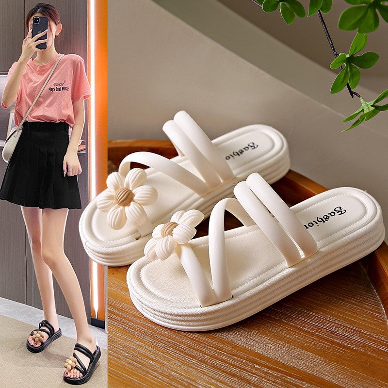 READY STOCK!!!Style Flower Sandals Women Thick-Soled Anti-Slip new Style Summer Fairy Style Out Two-Wear Slippers 2103