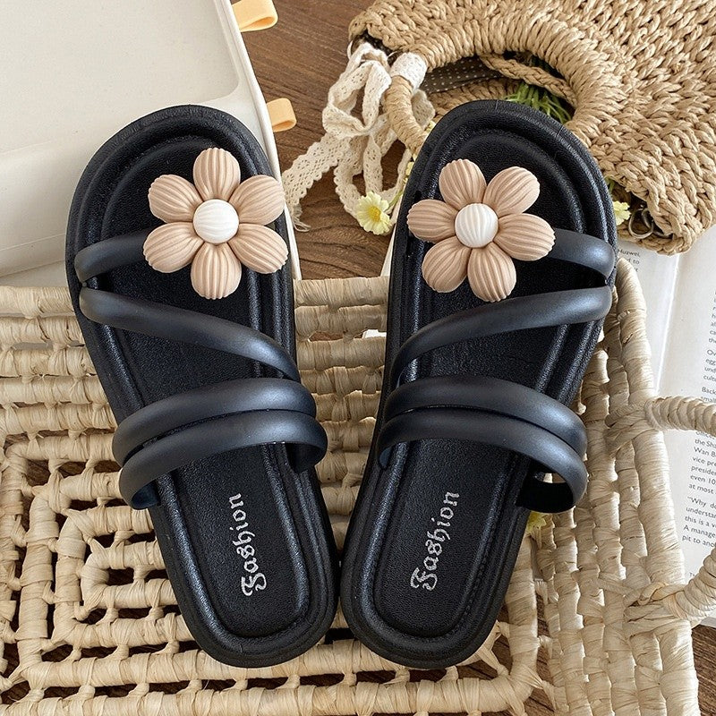 READY STOCK!!!Style Flower Sandals Women Thick-Soled Anti-Slip new Style Summer Fairy Style Out Two-Wear Slippers 2103