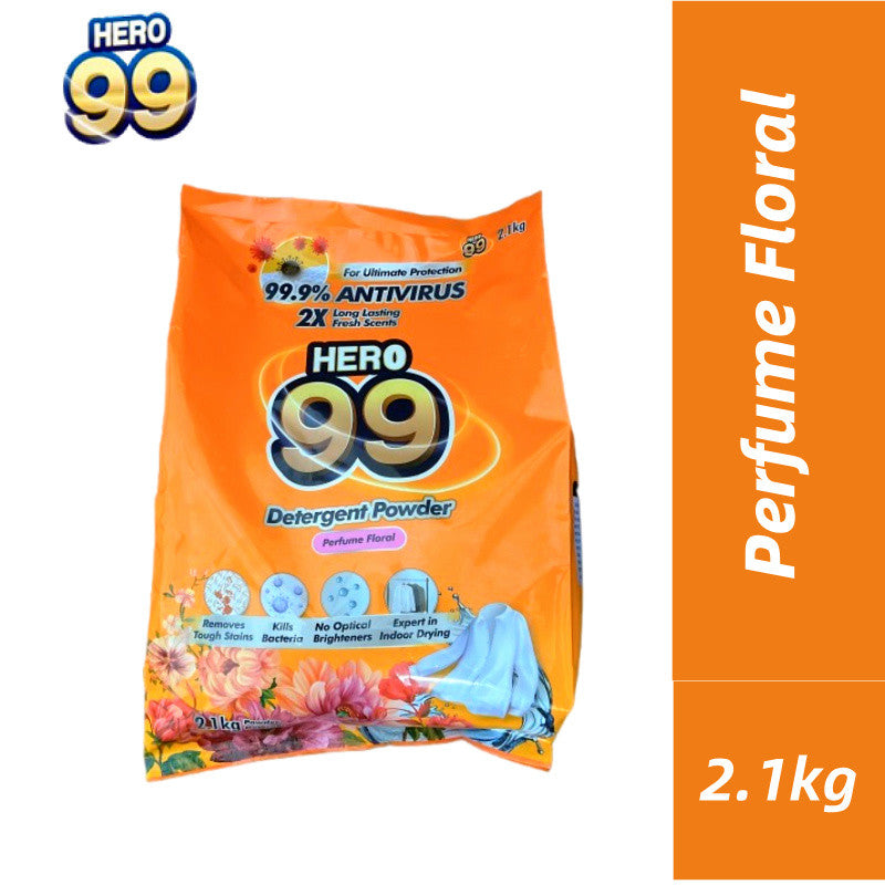 [READY STOCK] HERO 99 Detergent Powder 2.1KG | Powerful Stain Removal | Fresh Scent Laundry Detergent