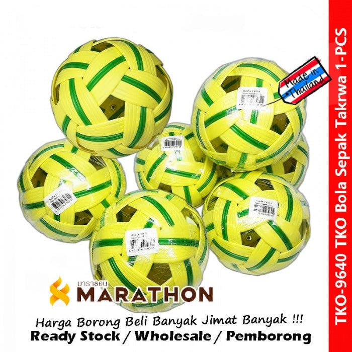 Bola Sepak Takraw / Sepak Raga / Takraw Ball TKO-1 / Hijau Kuning / Brown Marathon Thailand