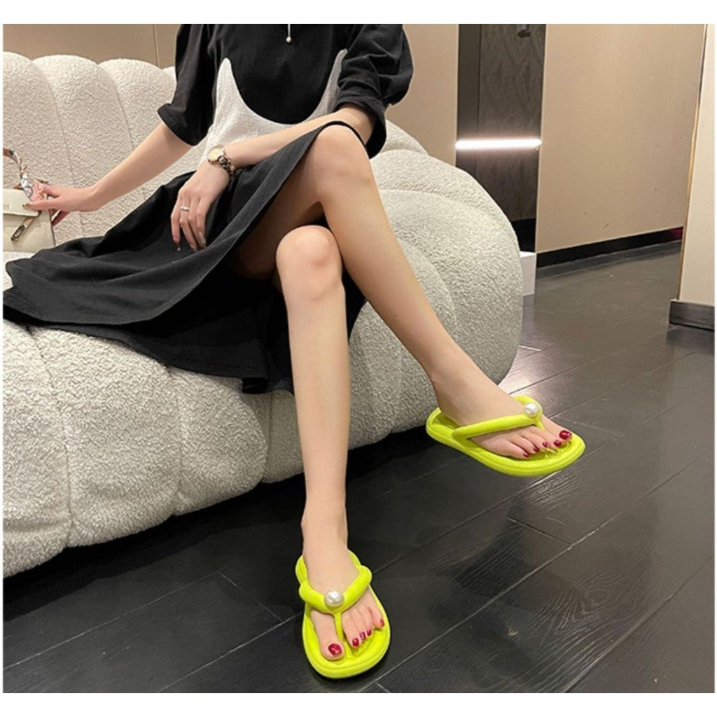 READY STOCK!!!Sandal Women's with Pearl Kasut Shoe Soft Flat Slipper Lady Woman Wanita Girl Lawa Casual  8031 Pearl