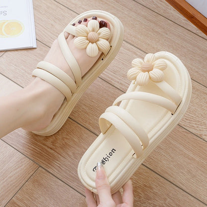 READY STOCK!!!Style Flower Sandals Women Thick-Soled Anti-Slip new Style Summer Fairy Style Out Two-Wear Slippers 2103