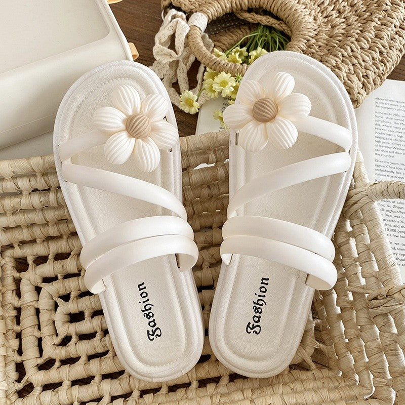 READY STOCK!!!Style Flower Sandals Women Thick-Soled Anti-Slip new Style Summer Fairy Style Out Two-Wear Slippers 2103