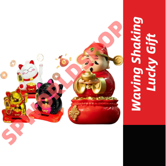 READY STOCK!!!Chinese Lucky Cat Nodding Lucky Gift Wealth Waving Shaking Hand Fortune Welcome Cat Home Craft太阳能招财猫/财神爷