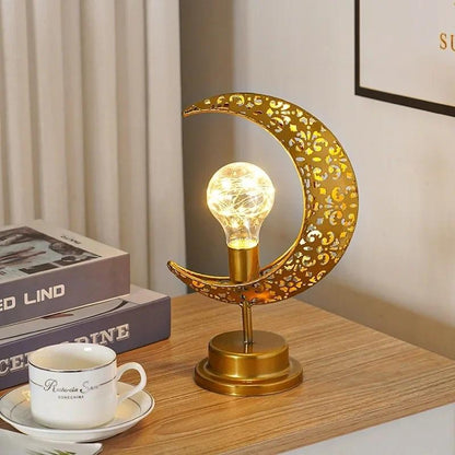 Ramadan Moon Star Light Gold EID Mubarak Ornaments Table Decor 2025 Eid Celebrate Adha Gifts Muslim Desktop Home Decor