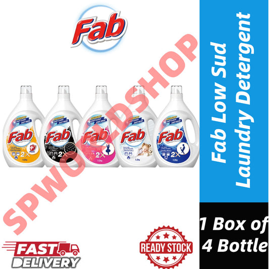 READY STOCK!!! Fab Low Sud Laundry Detergent Liquid 3.2kg/3.5kg 1 Box Of 4 Bottle