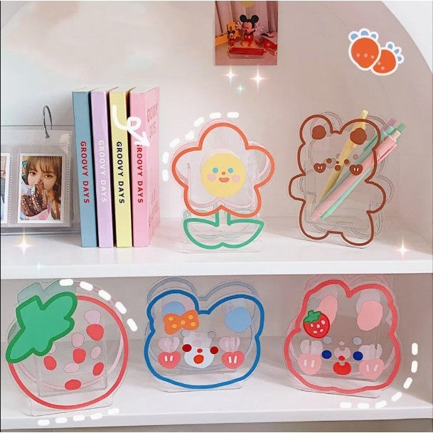Cute Pen Holder Creative Desktop Organizer Cartoon Acrylic Transparent Office Stationery Storage Box 亚克力卡通文具收纳筒