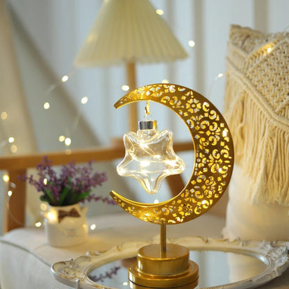Ramadan Moon Star Light Gold EID Mubarak Ornaments Table Decor 2025 Eid Celebrate Adha Gifts Muslim Desktop Home Decor