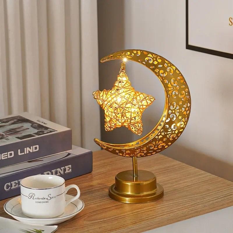 Ramadan Moon Star Light Gold EID Mubarak Ornaments Table Decor 2025 Eid Celebrate Adha Gifts Muslim Desktop Home Decor