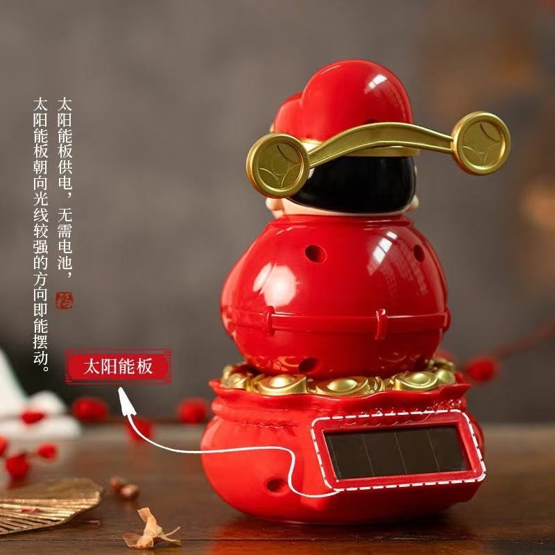 READY STOCK!!!Chinese Lucky Cat Nodding Lucky Gift Wealth Waving Shaking Hand Fortune Welcome Cat Home Craft太阳能招财猫/财神爷
