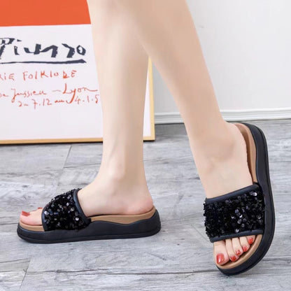 (READYSTOCK) Sequin flip-flops Europe Station muffin platform style beach shoes wear casual flip-flops 808-C11 亮片厚底人字拖