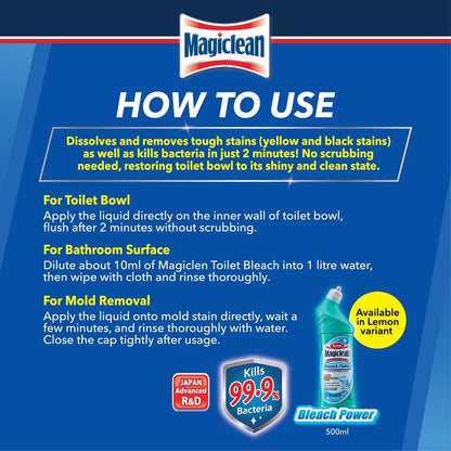 Magiclean Toilet Bleach 500ml (Regular/Lemon)