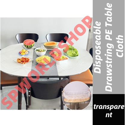 READY STOCK! Disposeable Drawstring PE Table Cloth Plastic Table Round Elastic Table Cover 一次性束口pe桌布塑料桌套