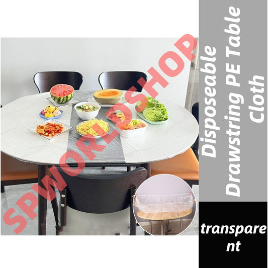 READY STOCK! Disposeable Drawstring PE Table Cloth Plastic Table Round Elastic Table Cover 一次性束口pe桌布塑料桌套