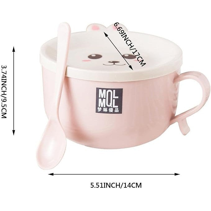 READY STOCK!!! Stainless Steel Instant Noodles Bowl | Double-Layer Anti-Scalding Bowl with Cute Bunny Lid  Spoon  不锈钢泡面碗