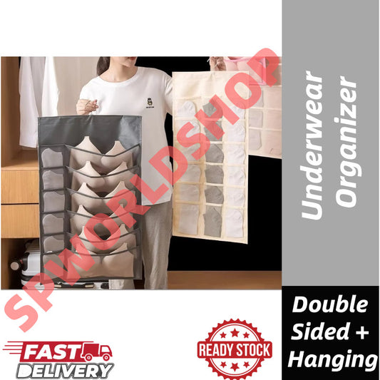 【READY STOCK】Double-Sided Hanging Bra Storage Bag | Wall-Mounted Underwear Organizer 内衣袜子收纳挂袋