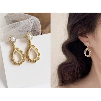 【Ready Stock】 Korean Fashion Women Earring Sliver 925 Needle Elegant Fashion Pearl Drop Earrings-ERB 韩版时尚 925银针珍珠耳环