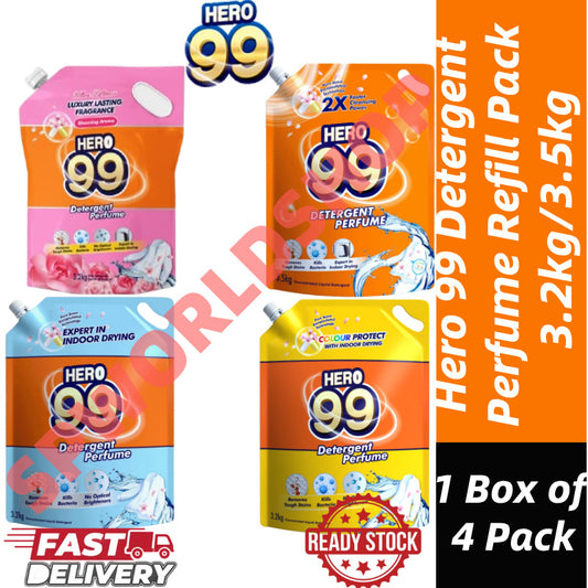READY STOCK HERO 99 DETERGENT PERFUME REFILL PACK 3.2KG/3.5KG 1 Box Of 4 Pack