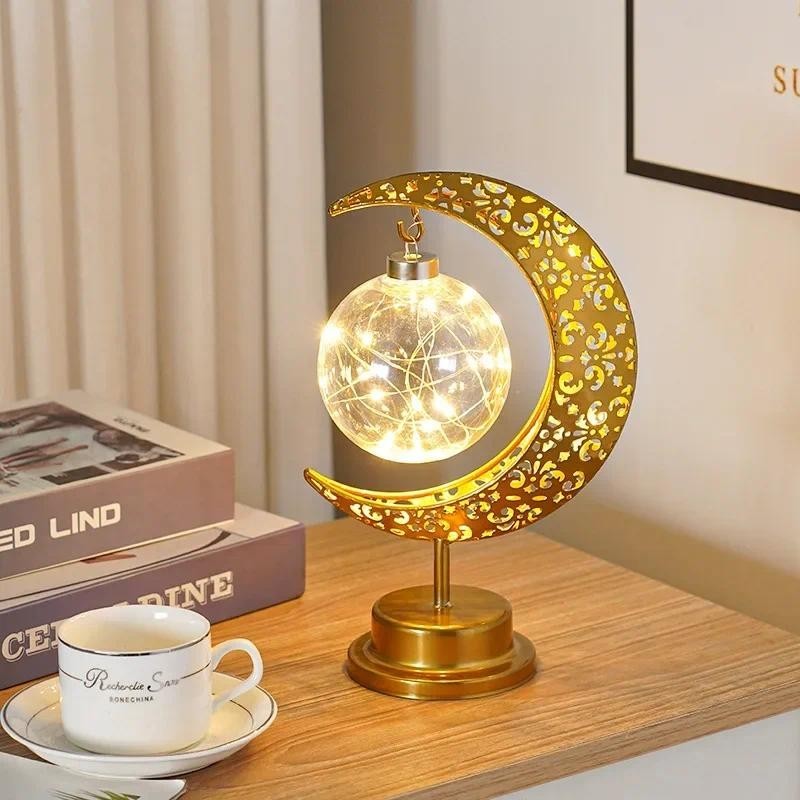 Ramadan Moon Star Light Gold EID Mubarak Ornaments Table Decor 2025 Eid Celebrate Adha Gifts Muslim Desktop Home Decor