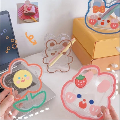 Cute Pen Holder Creative Desktop Organizer Cartoon Acrylic Transparent Office Stationery Storage Box 亚克力卡通文具收纳筒