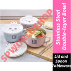 READY STOCK!!! Stainless Steel Instant Noodles Bowl | Double-Layer Anti-Scalding Bowl with Cute Bunny Lid  Spoon  不锈钢泡面碗