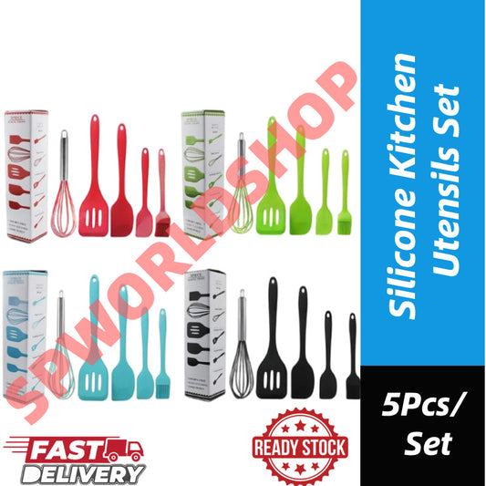 READY STOCK!!! 5Pcs Silicone Kitchen Utensils Set Including 3 Brushes and 1 Small Brush Baking Tools 硅胶烘焙工具套装