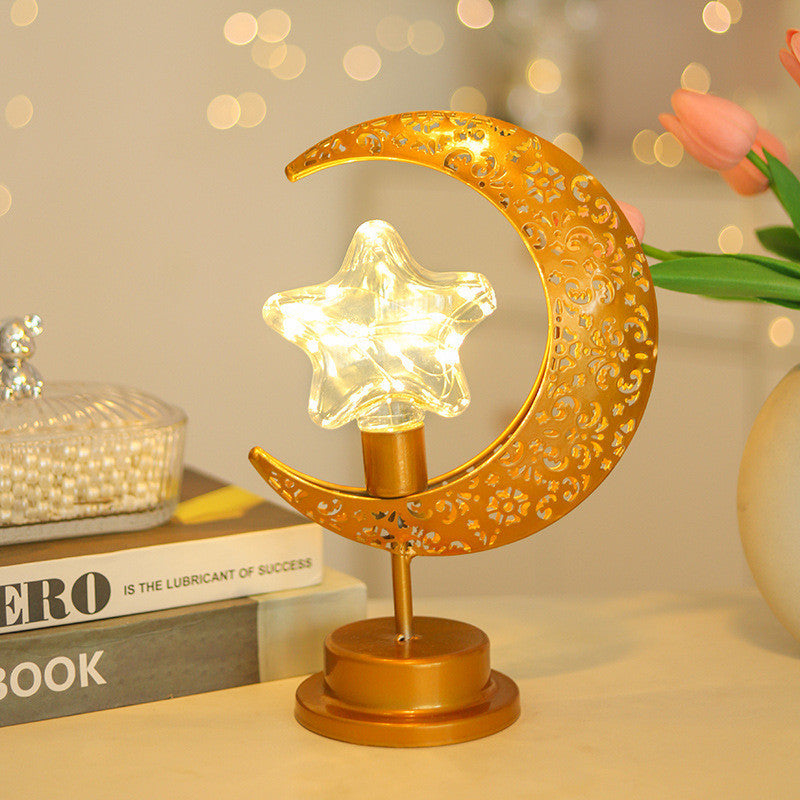 Ramadan Moon Star Light Gold EID Mubarak Ornaments Table Decor 2025 Eid Celebrate Adha Gifts Muslim Desktop Home Decor