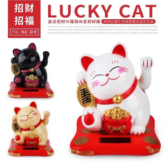 READY STOCK!!!Chinese Lucky Cat Nodding Lucky Gift Wealth Waving Shaking Hand Fortune Welcome Cat Home Craft太阳能招财猫/财神爷