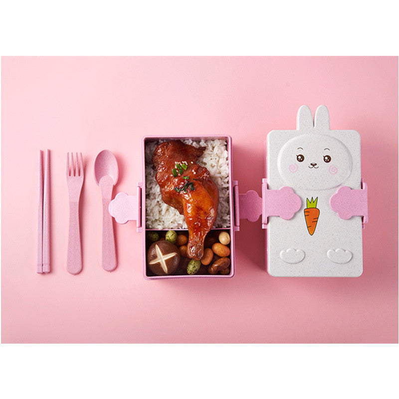 READY STOCK!!! Double Compartment Kids Cartoon Lunch Box | Airtight Leak-Proof Bento Box with Chopstick, Fork & Spoon |