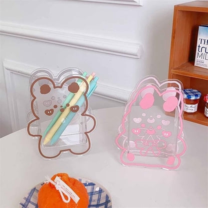 Cute Pen Holder Creative Desktop Organizer Cartoon Acrylic Transparent Office Stationery Storage Box 亚克力卡通文具收纳筒