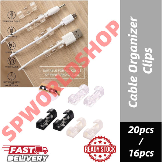 [READY STOCK] 20Pcs Cable Organizer Clips Desktop Wire USB Management Cord Holder Klip Pengurus Kabel USB充电线/数据线管理固定扣