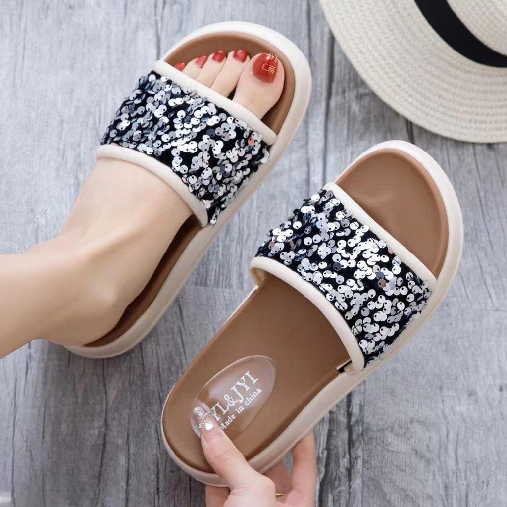 (READYSTOCK) Sequin flip-flops Europe Station muffin platform style beach shoes wear casual flip-flops 808-C11 亮片厚底人字拖