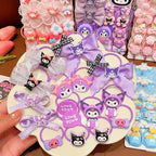 READY STOCK] 18Pcs Kuromi Hair Ties | High Elastic Bow Rubber Bands for Girls | Cute Ponytail Hair Accessories - CSW1048