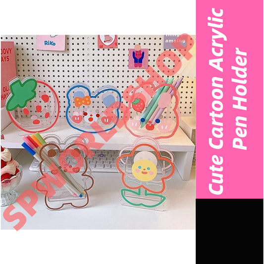 Cute Pen Holder Creative Desktop Organizer Cartoon Acrylic Transparent Office Stationery Storage Box 亚克力卡通文具收纳筒