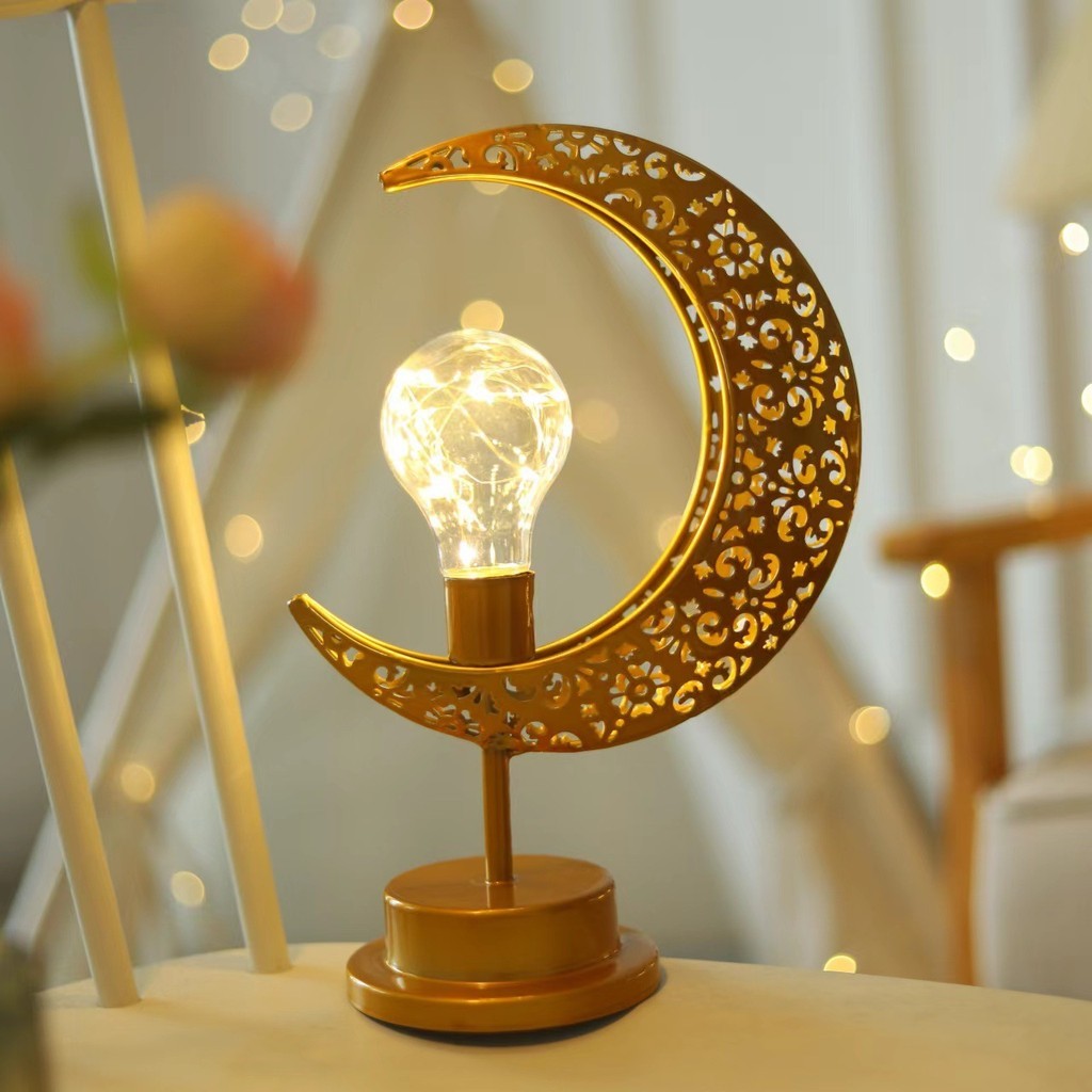 Ramadan Moon Star Light Gold EID Mubarak Ornaments Table Decor 2025 Eid Celebrate Adha Gifts Muslim Desktop Home Decor