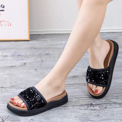 (READYSTOCK) Sequin flip-flops Europe Station muffin platform style beach shoes wear casual flip-flops 808-C11 亮片厚底人字拖