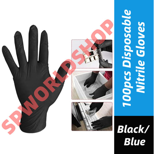 (READY STOCK) 100pcs Disposable Nitrile Gloves Black/Blue Sarung Tangan Hitam/Biru 一次性手套 S/M/L/XL