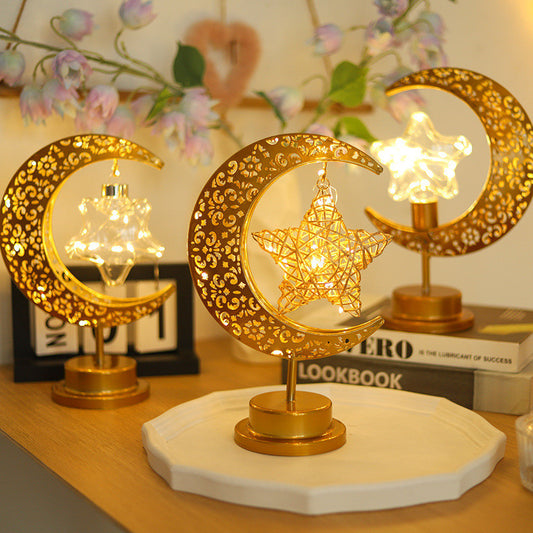 Ramadan Moon Star Light Gold EID Mubarak Ornaments Table Decor 2025 Eid Celebrate Adha Gifts Muslim Desktop Home Decor