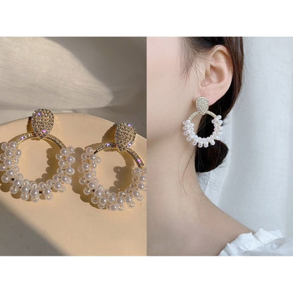 【Ready Stock】 Korean Fashion Women Earring Sliver 925 Needle Elegant Fashion Pearl Drop Earrings-ERB 韩版时尚 925银针珍珠耳环