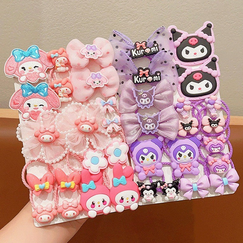 READY STOCK] 18Pcs Kuromi Hair Ties | High Elastic Bow Rubber Bands for Girls | Cute Ponytail Hair Accessories - CSW1048