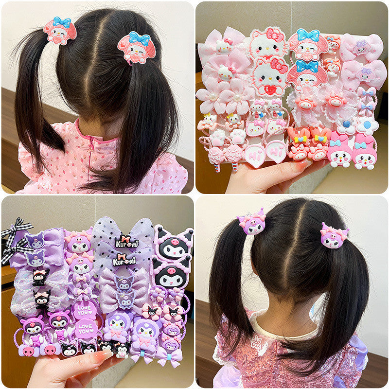 READY STOCK] 18Pcs Kuromi Hair Ties | High Elastic Bow Rubber Bands for Girls | Cute Ponytail Hair Accessories - CSW1048
