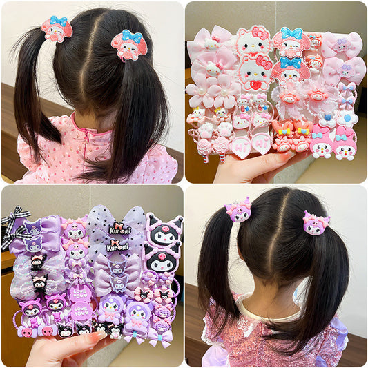 READY STOCK] 18Pcs Kuromi Hair Ties | High Elastic Bow Rubber Bands for Girls | Cute Ponytail Hair Accessories - CSW1048