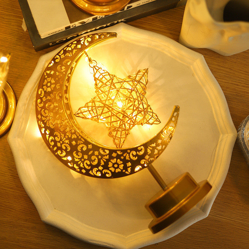 Ramadan Moon Star Light Gold EID Mubarak Ornaments Table Decor 2025 Eid Celebrate Adha Gifts Muslim Desktop Home Decor