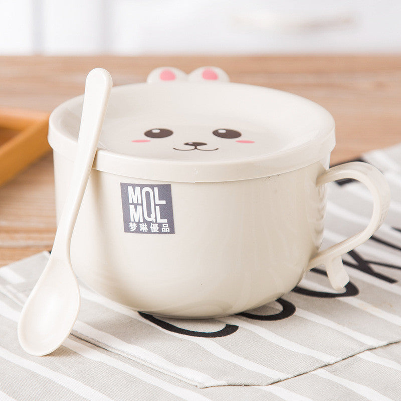 READY STOCK!!! Stainless Steel Instant Noodles Bowl | Double-Layer Anti-Scalding Bowl with Cute Bunny Lid  Spoon  不锈钢泡面碗